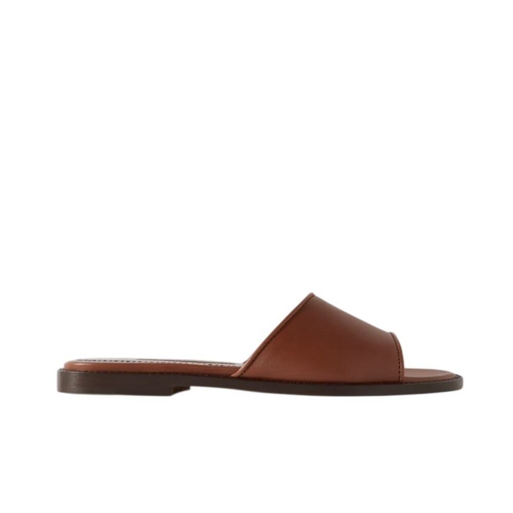 Manolo Blahnik Minimalist Brown Safianu 10 Mules Size IT 38 / US 8